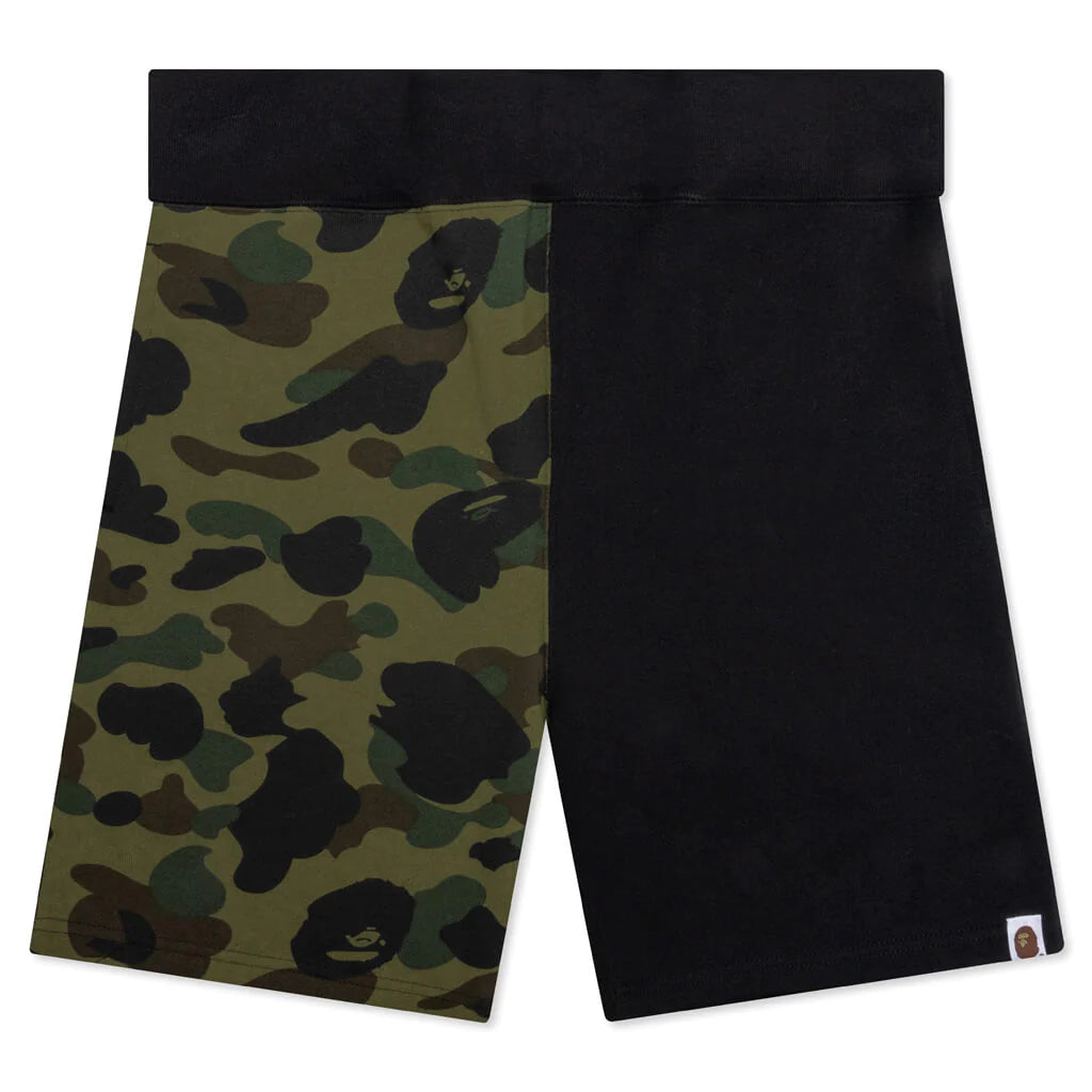 A BATHING APE 1ST CAMO BACK SHARK SWEAT SHORTS - GREEN