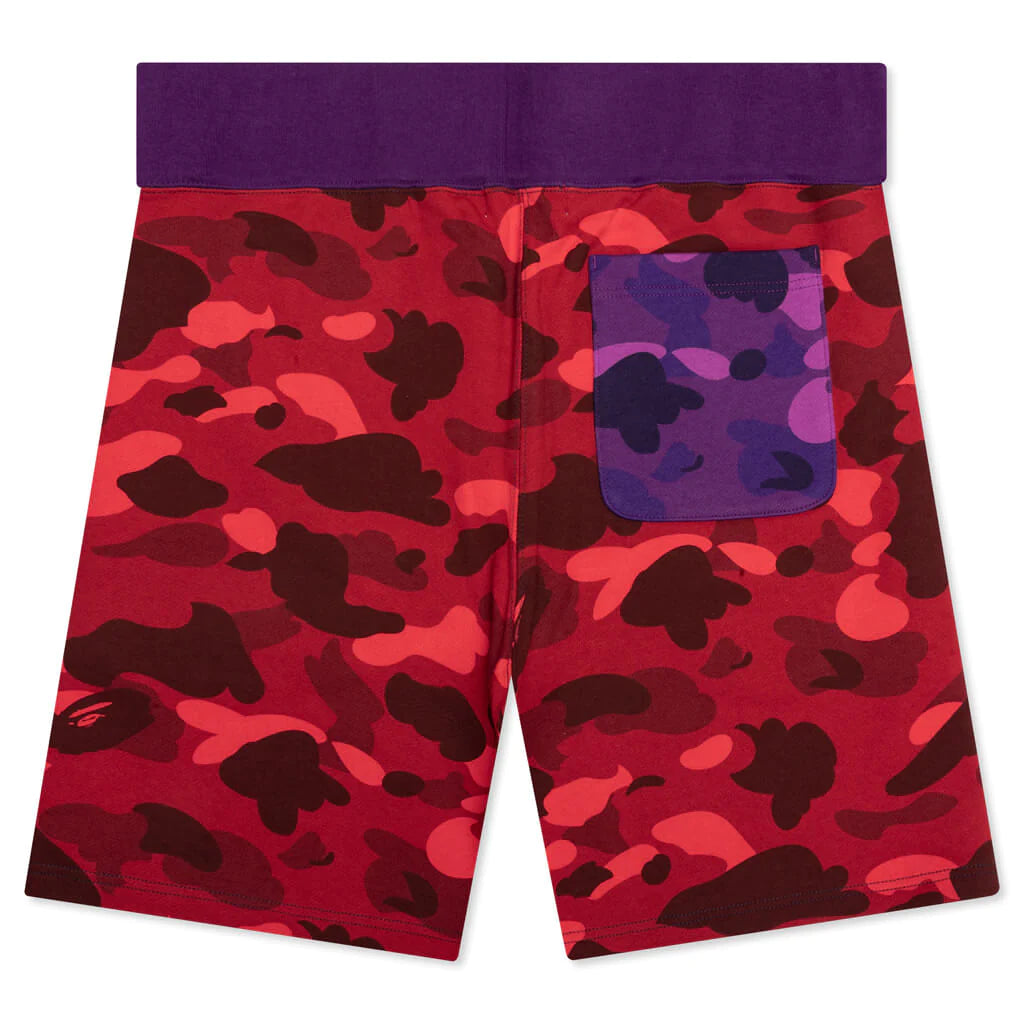 A BATHING APE CRAZY CAMO SHARK SWEAT SHORTS - NAVY