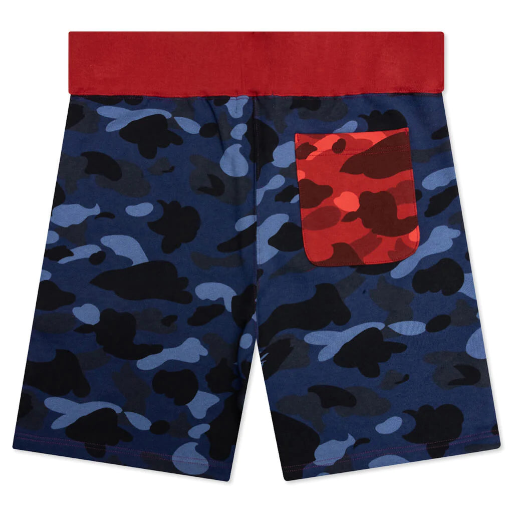 A BATHING APE CRAZY CAMO SHARK SWEAT SHORTS - PURPLE