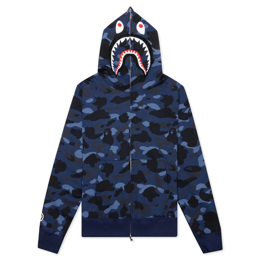 A BATHING APE CAMO SHARK FULL ZIP HOODIE - NAVY