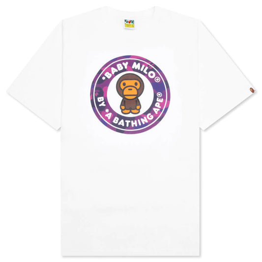 A BATHING APE COLOR CAMO MILO BUSY WORKS TEE - WHITE/PURPLE