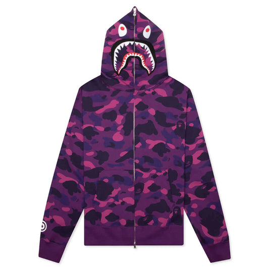 A BATHING APE COLOR CAMO SHARK FULL ZIP HOODIE - PURPLE