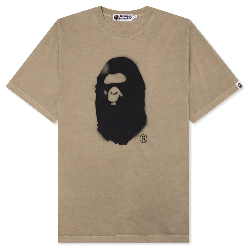 A BATHING APE SPRAY APE HEAD TEE - BEIGE