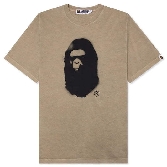 A BATHING APE SPRAY APE HEAD TEE - BEIGE